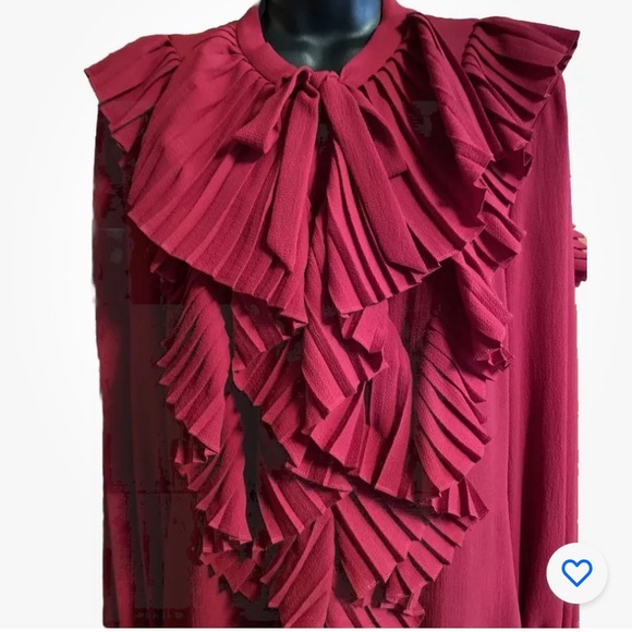 NWT CM.100 Midi Burgundy Dress with Ruffles Long Sleeves Size 8 - Picture 3 of 6